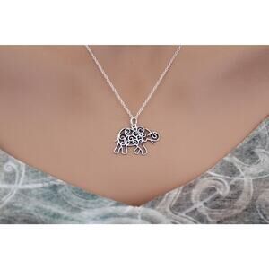 Sterling Silver Elephant Charm with Scrollwork Necklace